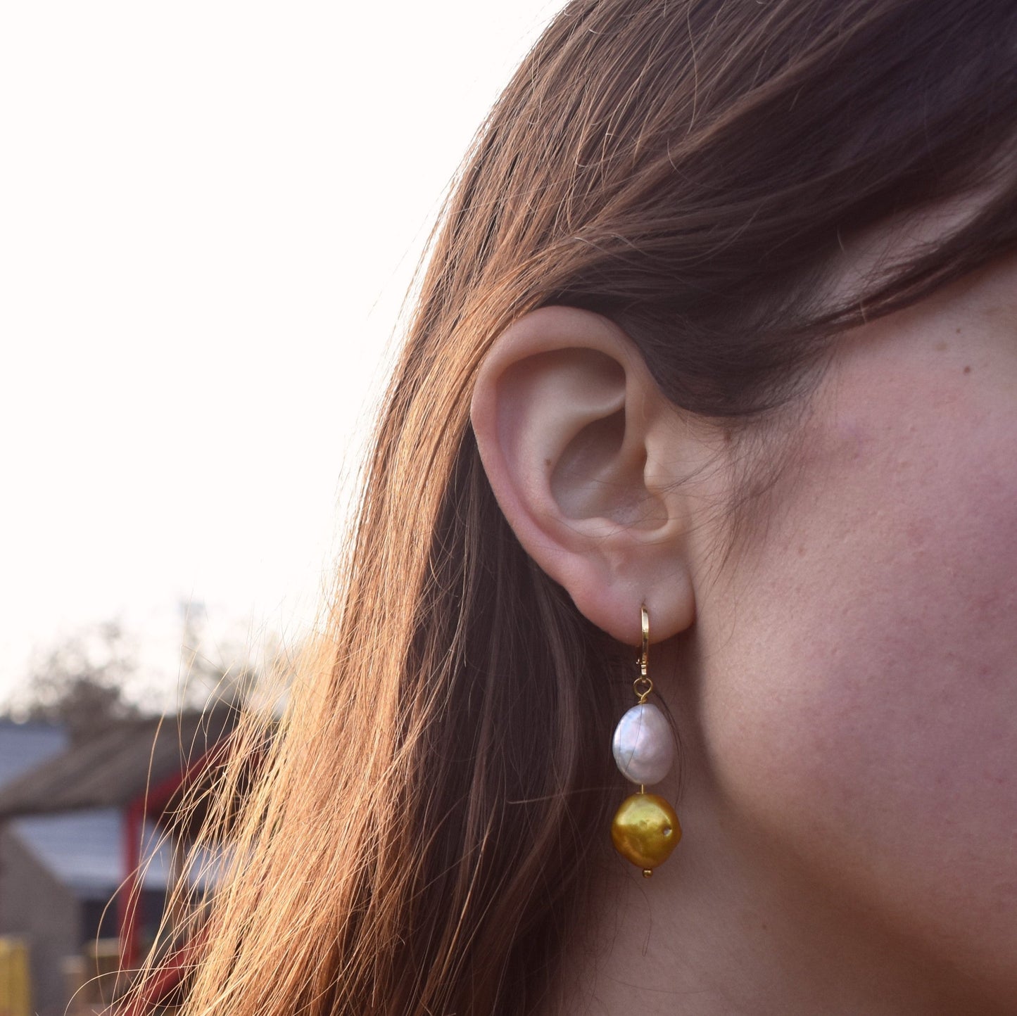 White Gold Bronze Freshwater Pearl Single Earring | by Ifemi Jewels-1