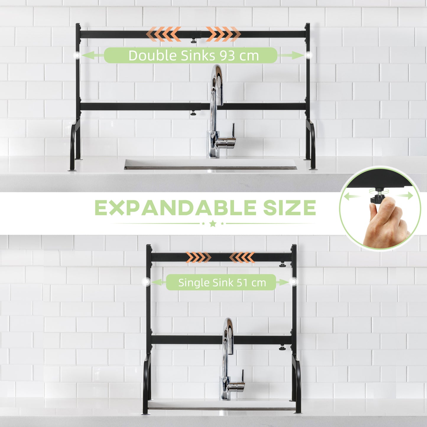 Space Saving 2 Tier Adjustable Dish Drainer Over The Sink Dish Drying Rack, Black | HOMCOM-4