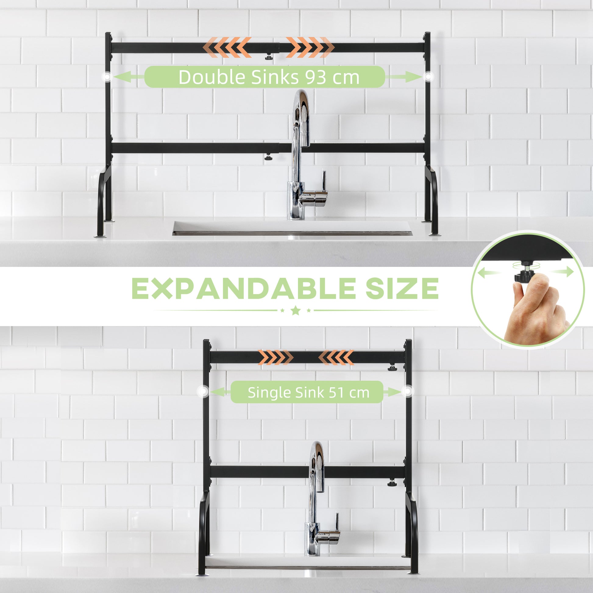 Space Saving 2 Tier Adjustable Dish Drainer Over The Sink Dish Drying Rack, Black | HOMCOM-4