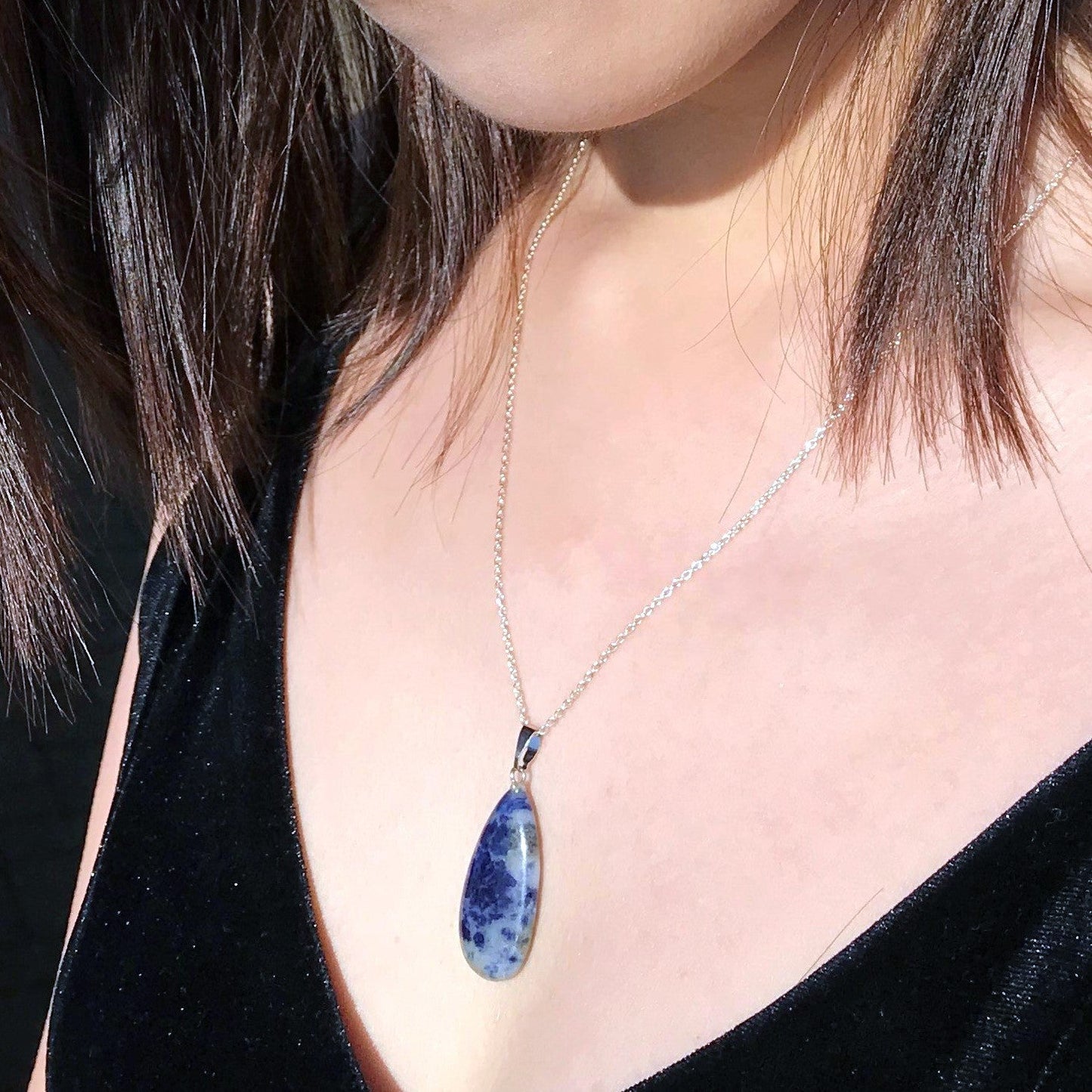 Sodalite Sterling Silver Necklace, Sodalite Pendant Necklace, Gemstone Necklace | by nlanlaVictory-1