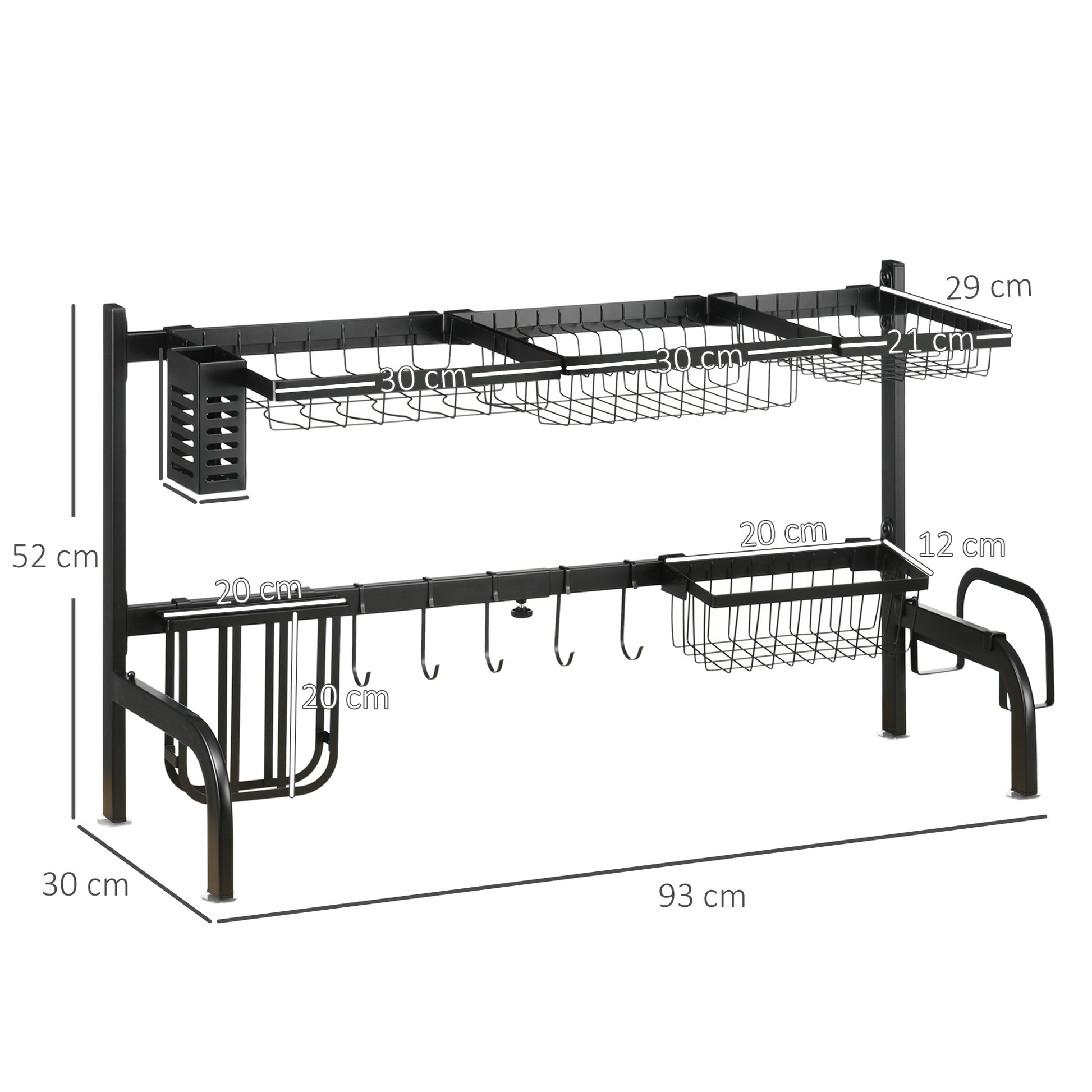 Space Saving 2 Tier Adjustable Dish Drainer Over The Sink Dish Drying Rack, Black | HOMCOM-1